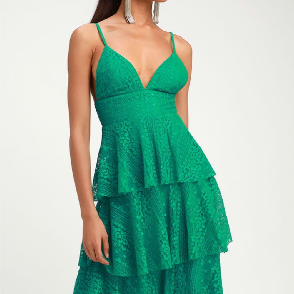 Green Laced Ruffle Dress